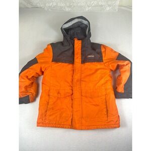 Mountain Xpedition Winter Jacket Kids L 10/12 Orange Gray Parka Hooded Snow Coat
